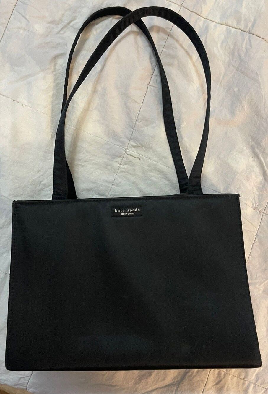 Vtg Kate Spade Black Nylon purse snap close inside zip pocket silver tone detail
